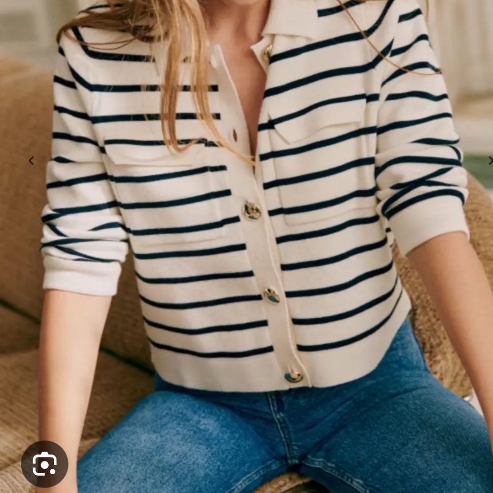 Sezane Betty cardigan in size S (ecru-navy)